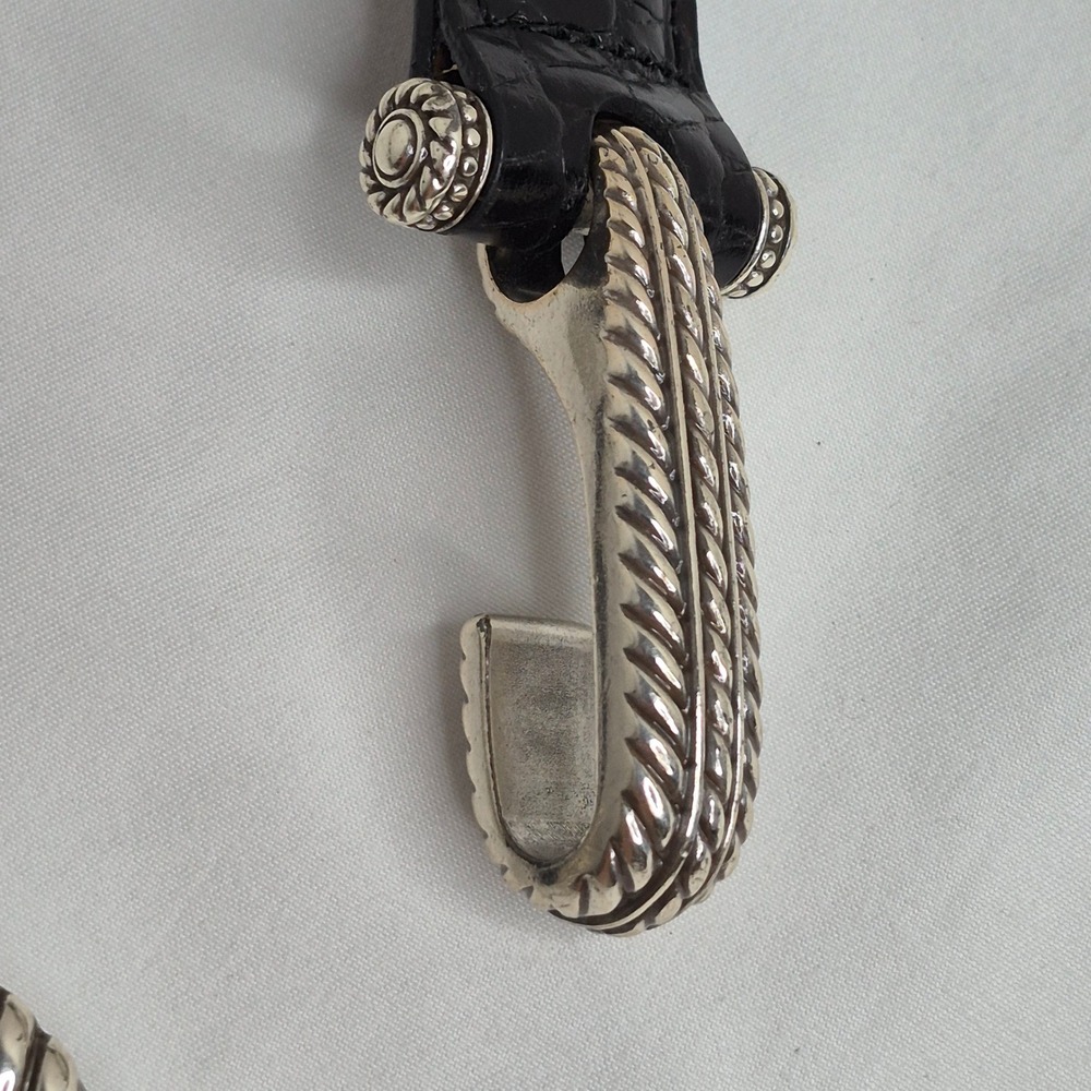 Vintage Brighton Black Croc Leather Silver Chain Link Belt Size 30 B30943 Rodeo - Picture 5 of 9